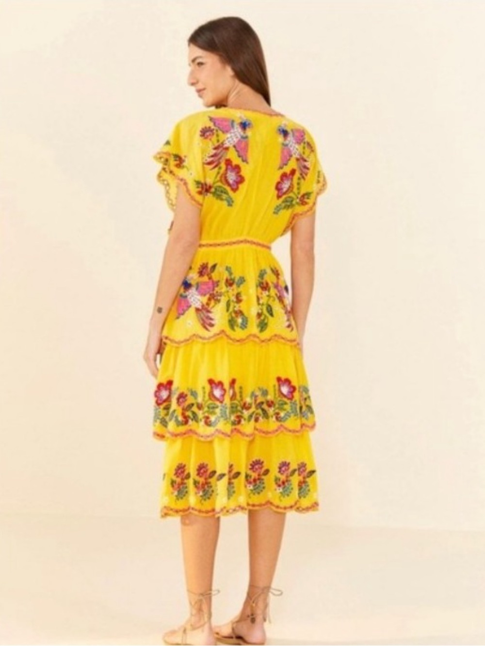 NWT Farm Rio Yellow Embroidered Richilier Midi Dress XS - Picture 3 of 6